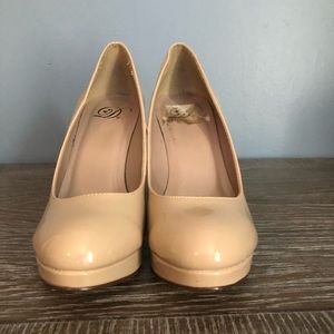 Nude patent leather heels